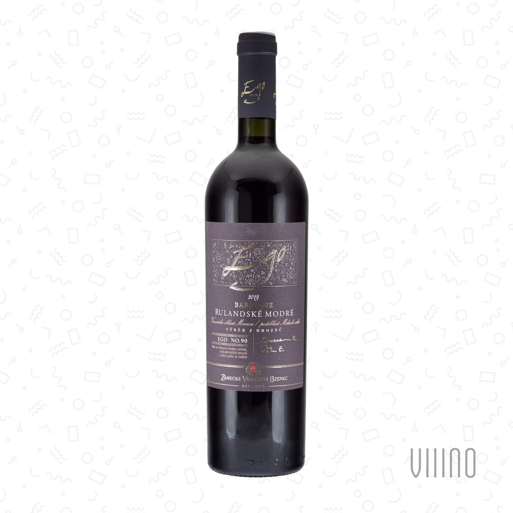 Rulandské modré 2019 EGO No. 90 výběr z hroznů ZÁMECKÉ VINAŘSTVÍ BZENEC "Zimní vrch" suché š. 9490