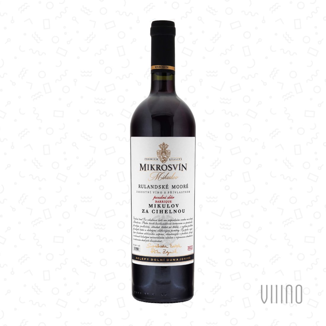 Rulandské modré ZA CIHELNOU 2022 "Traditional line" pozdní sběr MIKROSVÍN suché š. 242